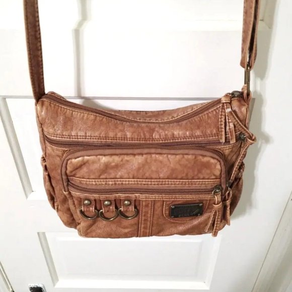 NEW VINTAGE Esprit Caramel Brown Crossbody Shoulder Bag Purse Top Zip Pockets - Picture 9 of 13